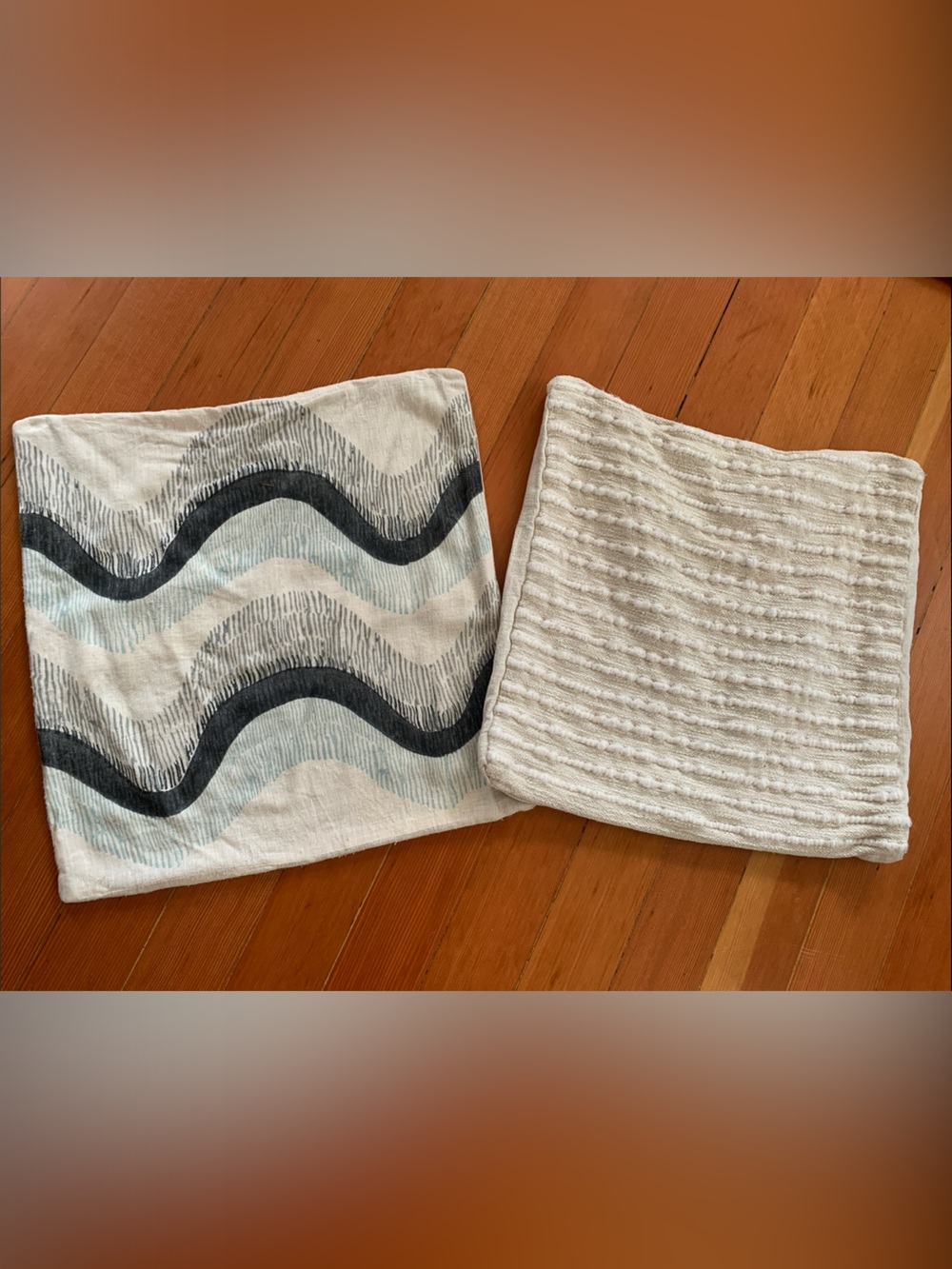 West Elm Raw Silk Wave Pattern & Cream Knit Cotton Linen Accent Pillow Covers